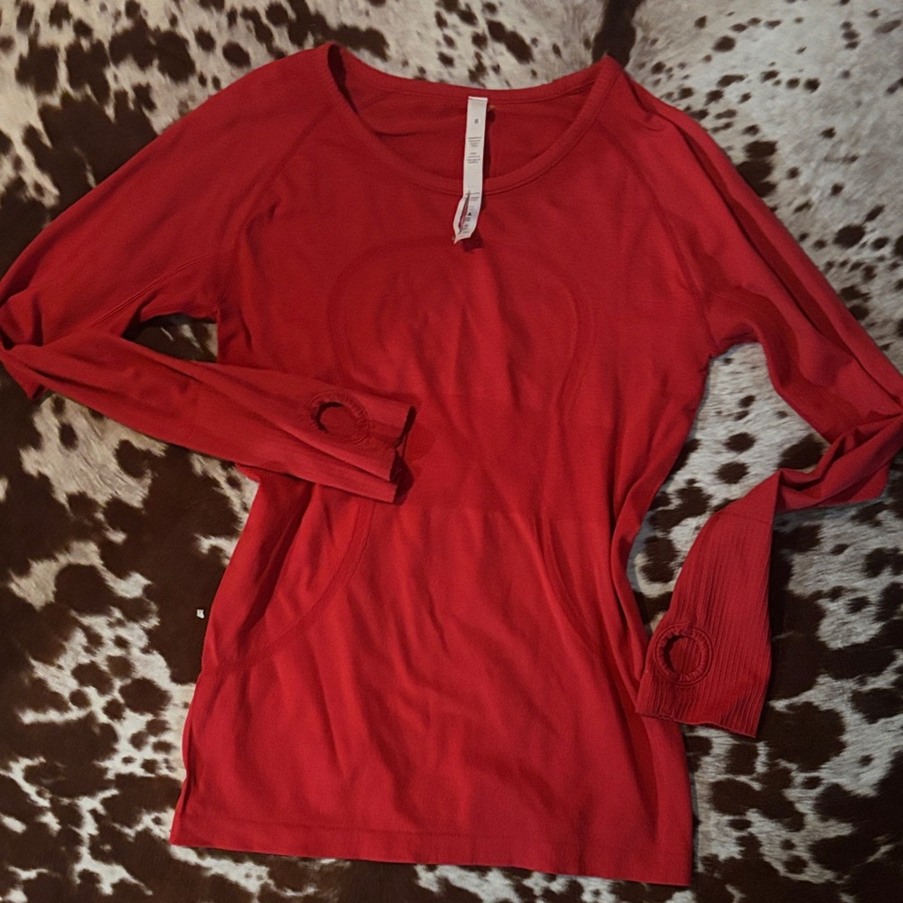 lululemon athletica Red Long Sleeve Scoop Neck Top